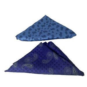 100% SIlk Pocket Squares Lot of 2 Paisley Blue/Purple Simone and Luigi 12.5"